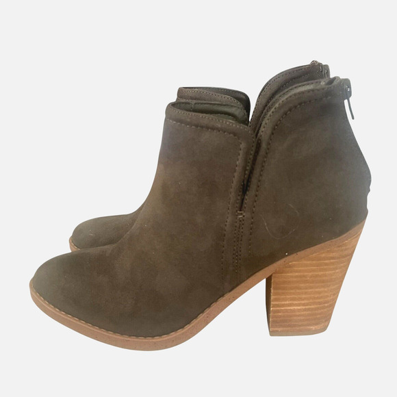 Joie Kayden Ankle Boots Women's Size 7.5 Faux Suede Vegan Olive Chunky Heel - Picture 1 of 14